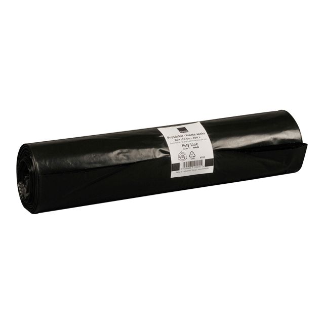 Affaldssæk sort 80x125cm 170 L - 6 rl