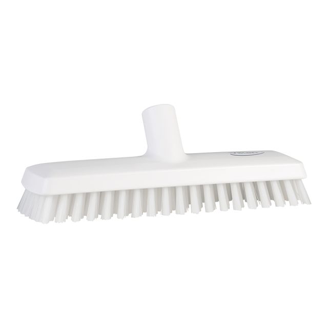 Gulvskrubbe m.vandgennemløb - stiv, hvid