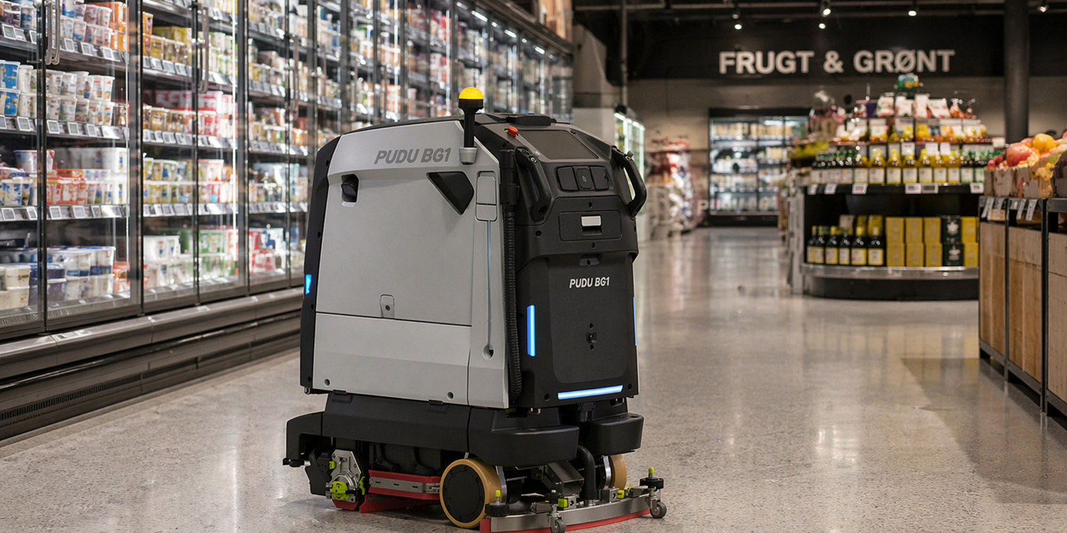 PUDU BG1 robotgulvvasker til professionel gulvrengøring i supermarkeder og lagerhaller