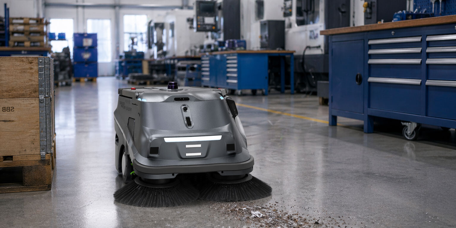 PUDU MT1 intelligent fejerobot til automatisk fejning af lagerhaller og industrigulve
